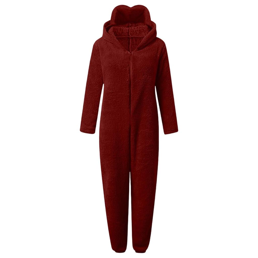 Женский и зимний плюшевый комбинезон с капюшоном, домашняя одежда, пижама, длинные рукава