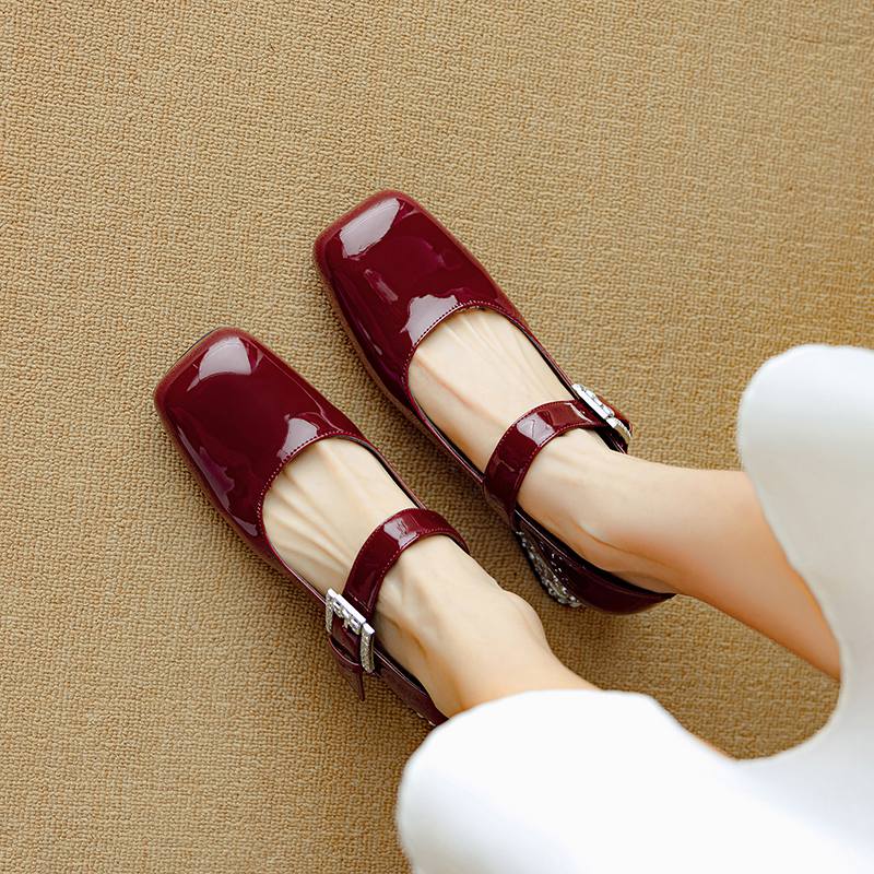 Krazing Pot Летние туфли из овчины размера 41 на среднем каблуке, Мэри Джейн с хрустальной пряжкой, квадратный носок, каблуки с бриллиантами, туфли-гладиаторы