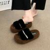 Rhinestone Fluffy Slippers Women's Fashion 2025 Autumn and Winter New Versatile Heightening Plush Cotton Slippers