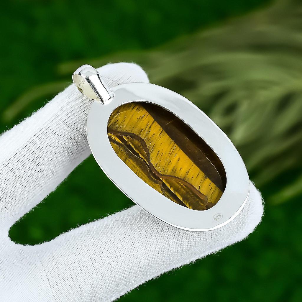 Oval Tiger Eye Stone 925 Sterling Silver Bezel Anniversary Sacral Chakra Pendant