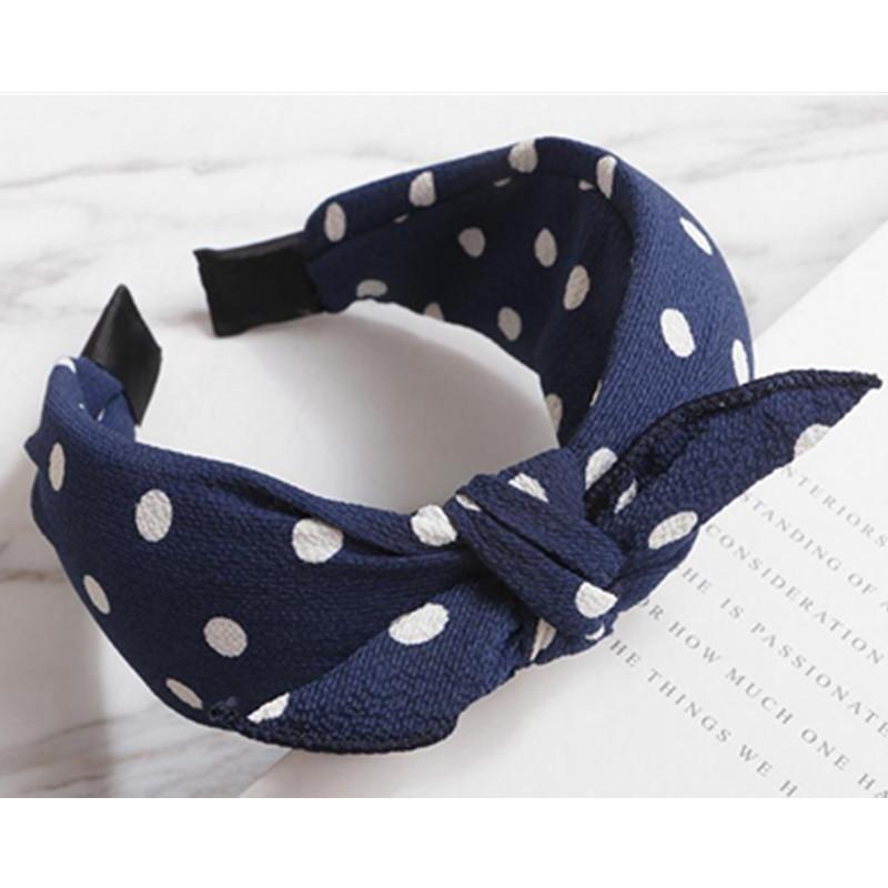 Синяя повязка на голову с бантом, ободок для волос для женщин, аксессуары для волос для взрослых, в горошек, с бантом, повязка на голову для волос, для девочек-подростков, жесткий ободок, полосатый
