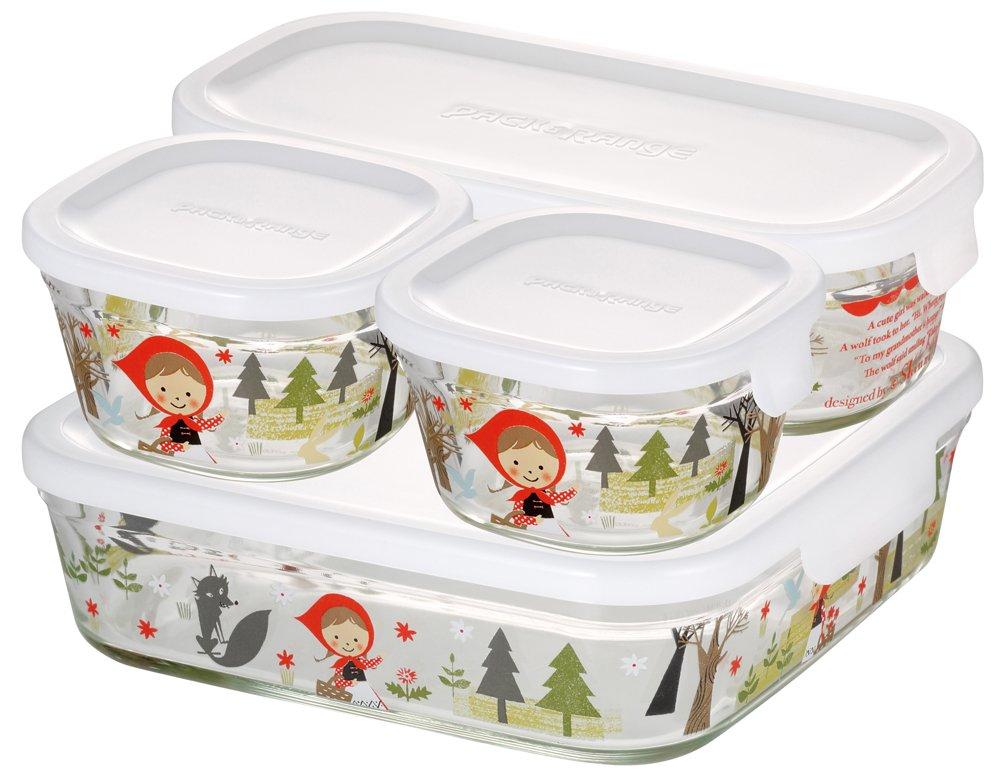 Iwaki Glass Heat-Resistant Storage 4-Piece Little Red Riding Hood Design Microwave Oven