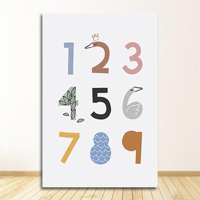 Настенное искусство для детской комнаты, обучающая живопись, декоративная картина, плакат ABC, плакат с буквами и цифрами, плакаты и принты, радужная печать на холсте для детей