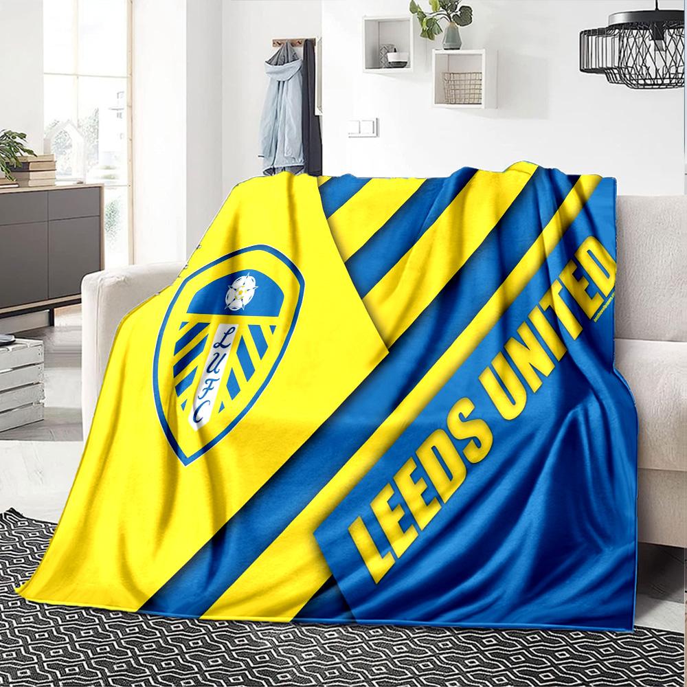 Leeds United Crest Legacy Flannel Blanket, Soft Polyester, Modern Design, All-Season for Camping, Travel, Gifts for holidays or birthdays