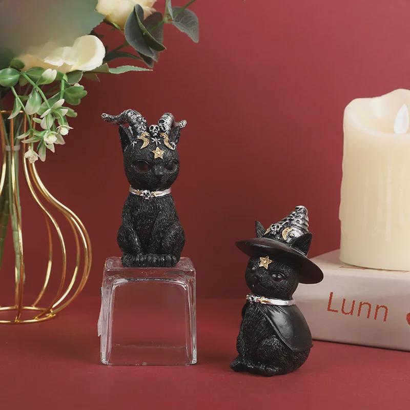 Кошка-демон из хеллоуинского пейзажа: Темный Стиль Алтарь Хранитель Магическое Смоляное Украшение