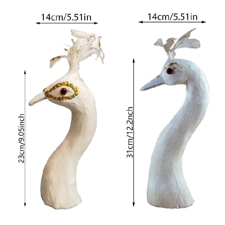 Realistic Feathered Peacocks Statue Ornament Peacocks Head Model for Home TV Cabinet Book Shelf Office Desk Decoration