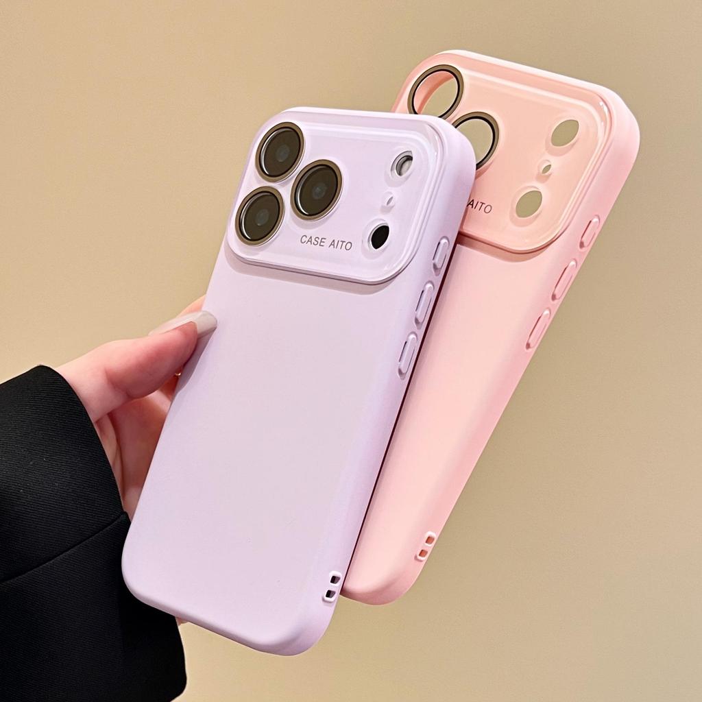 Чехол для iPhone 17 Pro Max с большим окном, из жидкого силикона, однотонный, противоударный, с покрытием Soft-Touch, для женщин.
