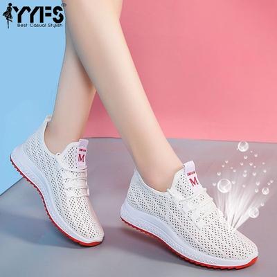 Летняя корейская сетка Удобная женская обувь Дышащая полая Спортивные кроссовки для ходьбы Повседневная женская однотонная спортивная обувь Плоская сетчатая спортивная обувь