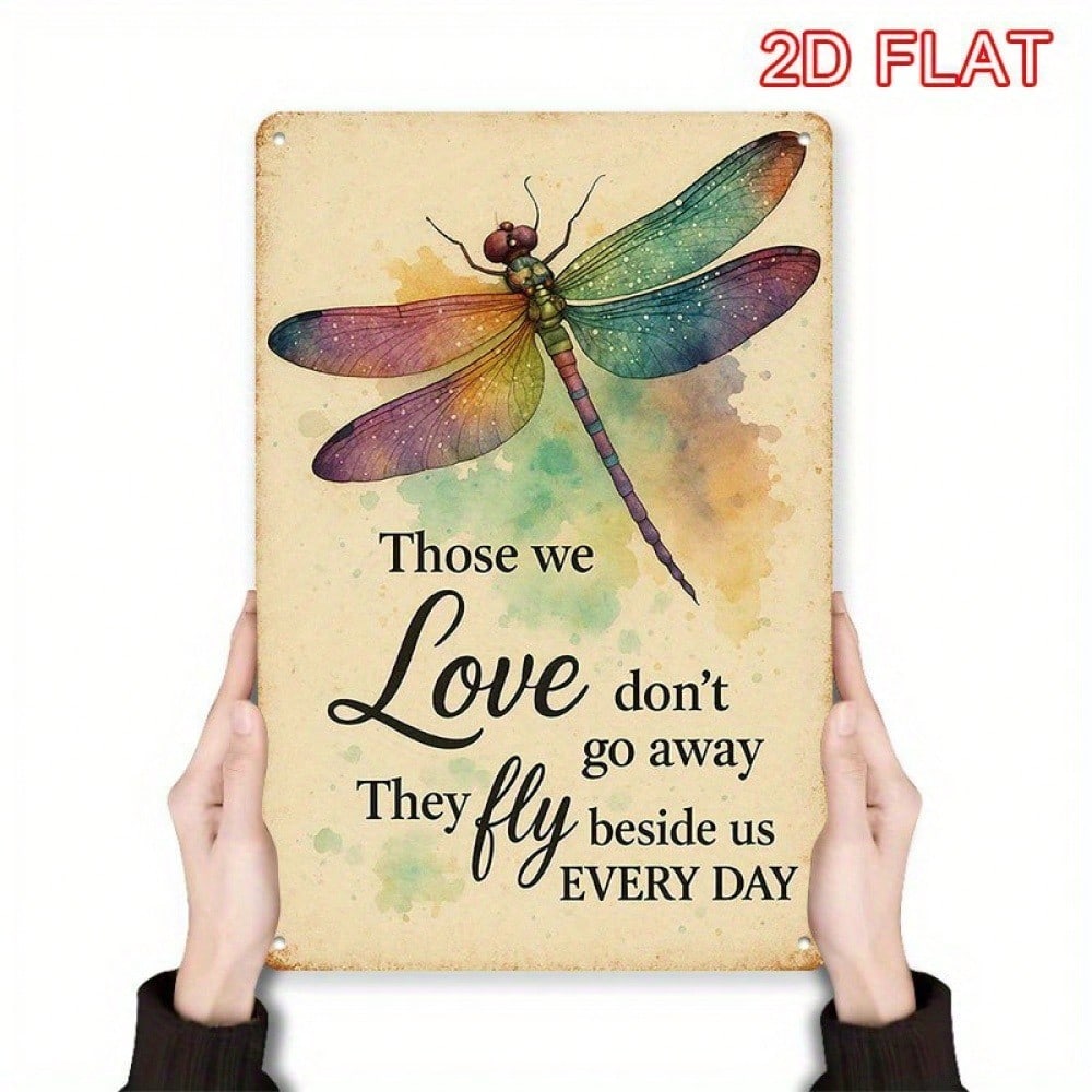 1pc Vintage Dragonfly Metal Wall Art, Rustic Watercolor Butterfly Sign, Memorial Home Decor, 8x12 In
