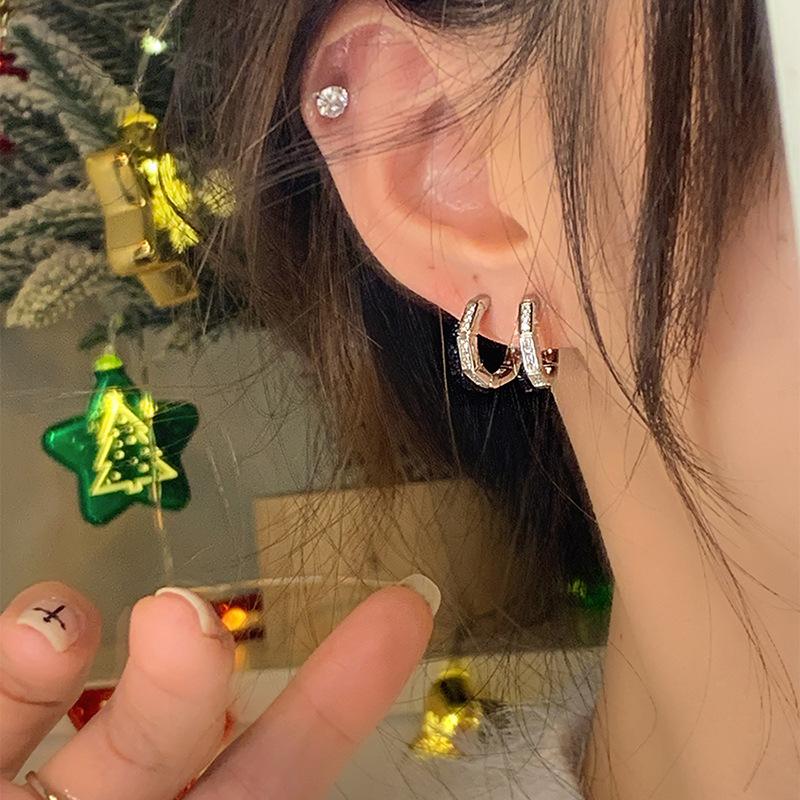 ANENJERY Женские серьги-кольца с нерегулярными бамбуковыми шарнирами и цирконием, простые серьги с геометрией класса люкс, модные универсальные ювелирные изделия