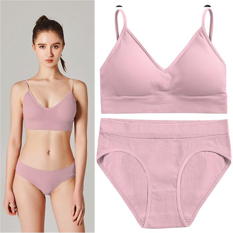 Модный бесшовный комплект с бюстгальтером, женские трусики + беспроводной бюстгальтер, комплект нижнего белья, базовый укороченный топ, трусы на бретельках, интимное нижнее белье, костюм
