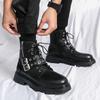 Metal Belt Buckle Short Men's Boots Black Round Head Platform Knight Boots Men's Foreign Trade Side Zipper Martin Boots Men's