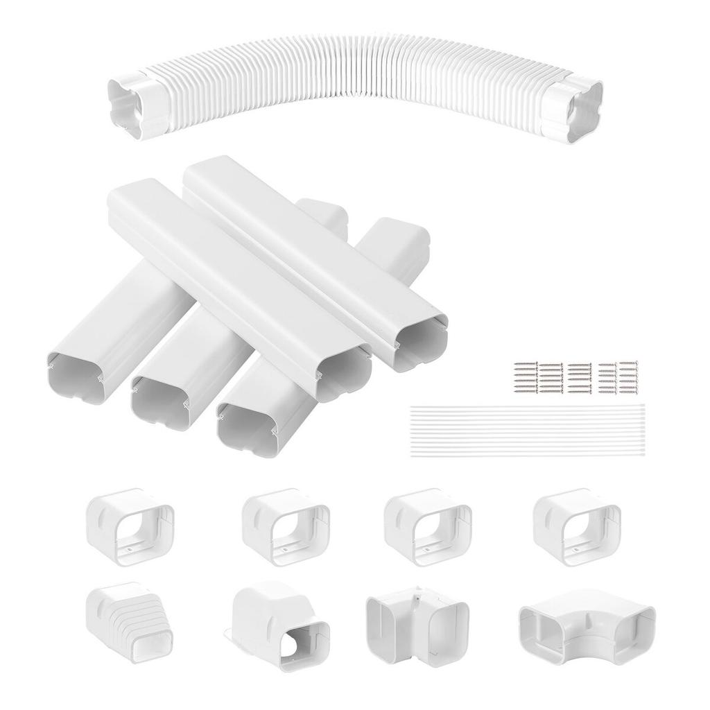 Mini Split Line Set Cover 76.2mm W 3110mm L, PVC Decorative Pipe Line Cover For Air Conditioner with 5 Straight Ducts & Full Components Easy to