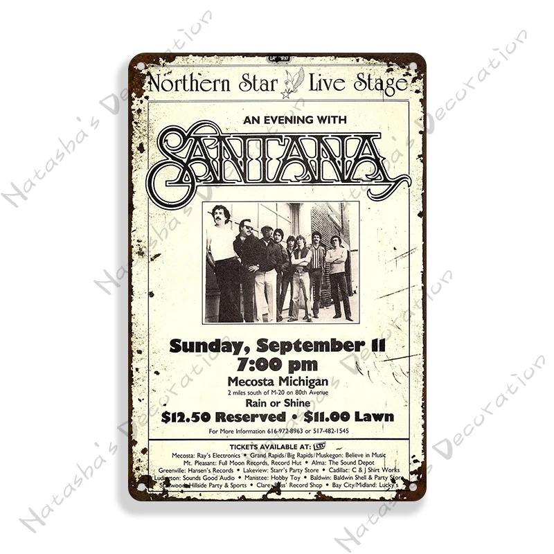 Rock Band Santana Decorative Plate Metal Poster Garage Club Metal Tin Sign Metal Plaque Wall Plate Man Cave Club Wall Decor