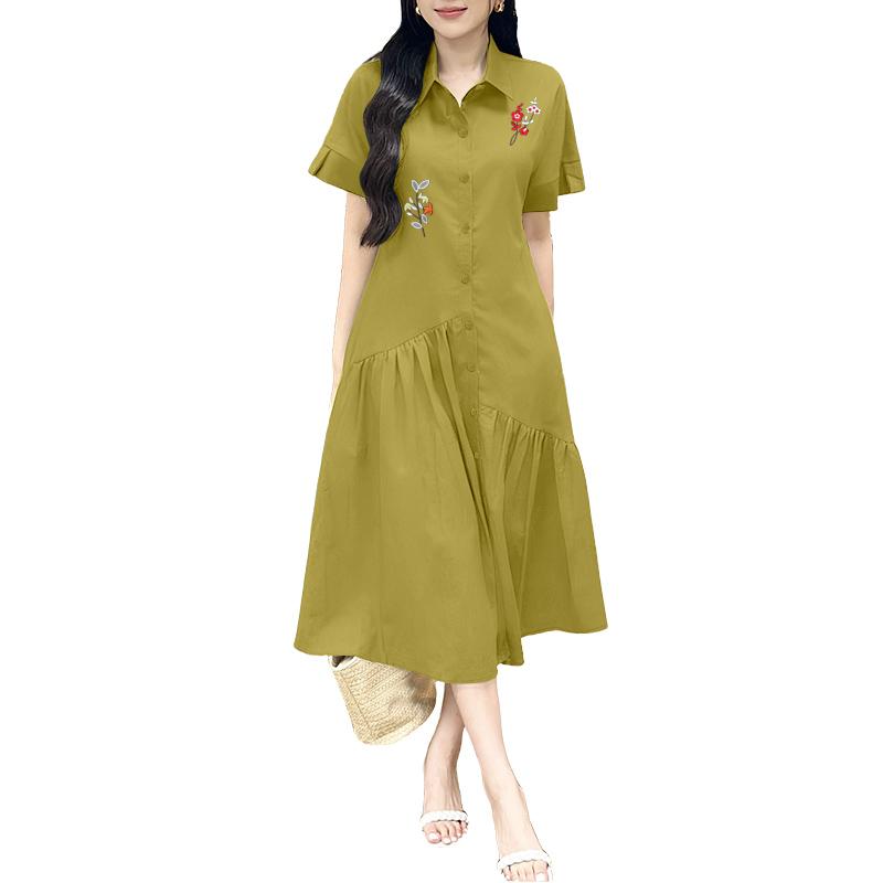 ZANZEA Женское повседневное платье с отложным воротником, цветочной вышивкой, летнее, с коротким рукавом