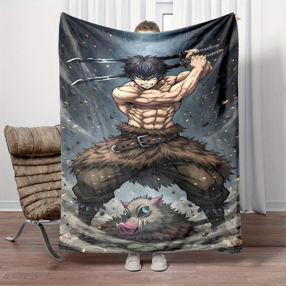 Cozy Throw Blanket Inosuke Hashibira Demon Slayer Dual Katana Boar Mask Anime Art for Fans Gift