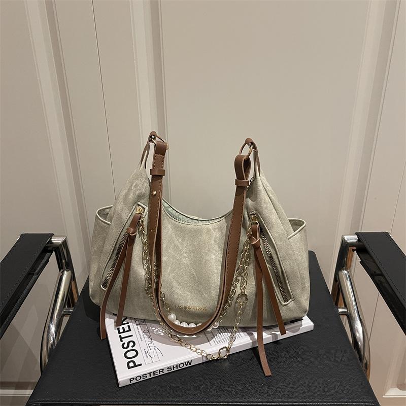 2025 осень новый однотонный женский текстурный ретро простой женский цепочный портфель для поездок на работу портативный на плечо подмышку сумка-тоут