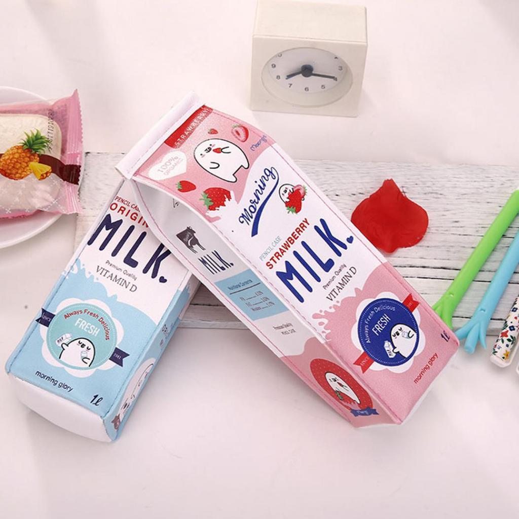 Fashion Creative Milk Box Pen Pencil Case Pouch Makeup Bag Toiletry Organizer