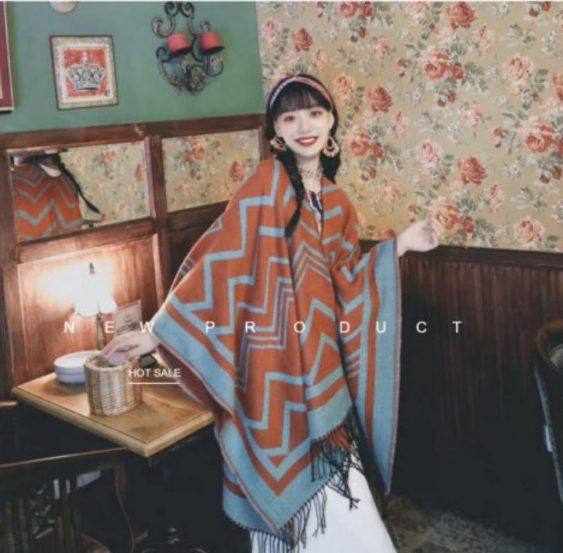 Ethnic Style Shawl Summer Outer Wear Women's Large Shawl Cape Cloak High-end Knitted Scarf
