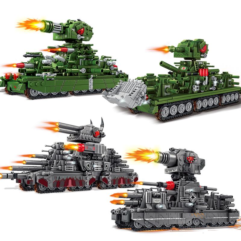Tank World Cartoon Scale Model Muilding Block Set KV44 Carl Monster Tank and Ultimate Leviathan Military armored vehicle warfare Brick