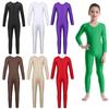 Kids Girls Long Sleeve Ballet Dance Gymnastics Leotard Jumpsuit Unitard Solid Color Zipper Stretchy Bodysuit
