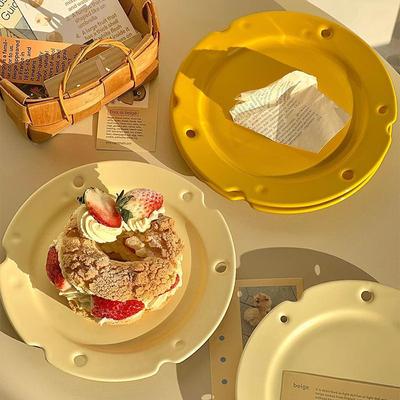 Корейские керамические обеденные тарелки Ins Kawaii Cafe Hollow Cheese Десертная тарелка Милые блюда для завтрака, хлеба, подставки для вечеринок, подарок