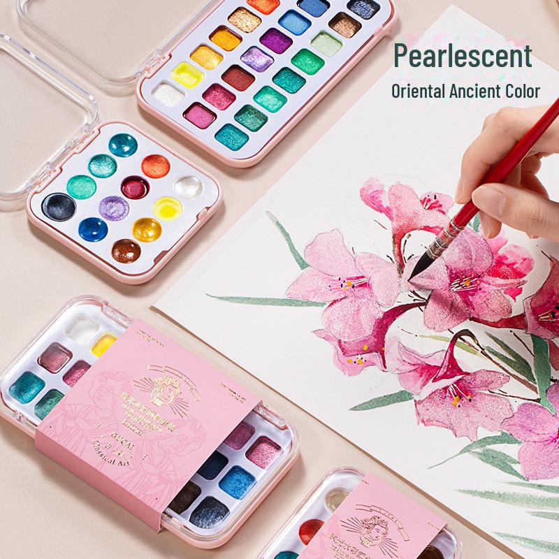 Rubens Pearlescent Watercolor Set - 12 or 24 Solid Pigment Colors for Art and Nail Designs