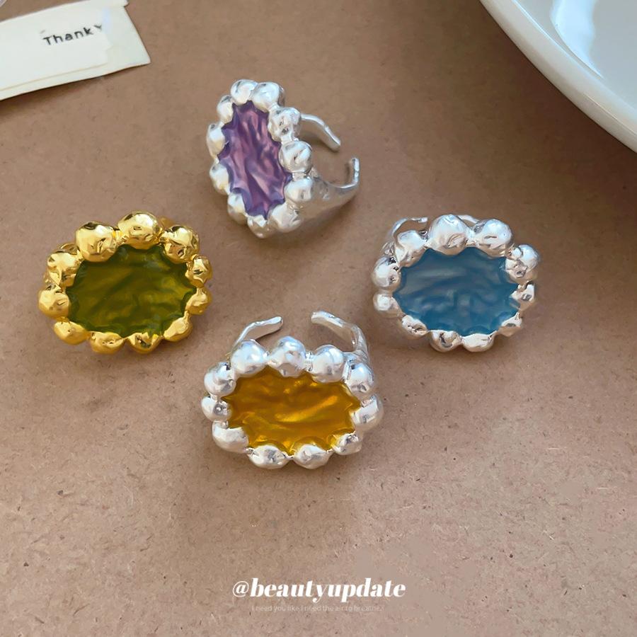 Medieval Vintage Drip Enamel Flower Open Ring Niche High Sense Adjustable Women Fashion Finger Jewelry