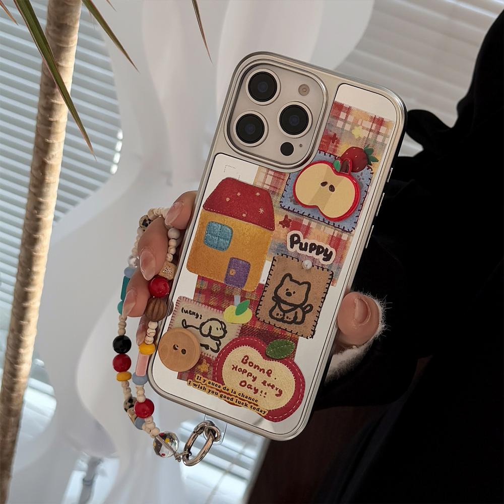 3D Красное Яблоко Мультяшный Чехол для IPhone 16, 17 Pro Max, Зеркальная Отделка, Чехол для Телефона с Декорацией в Виде Цепочки