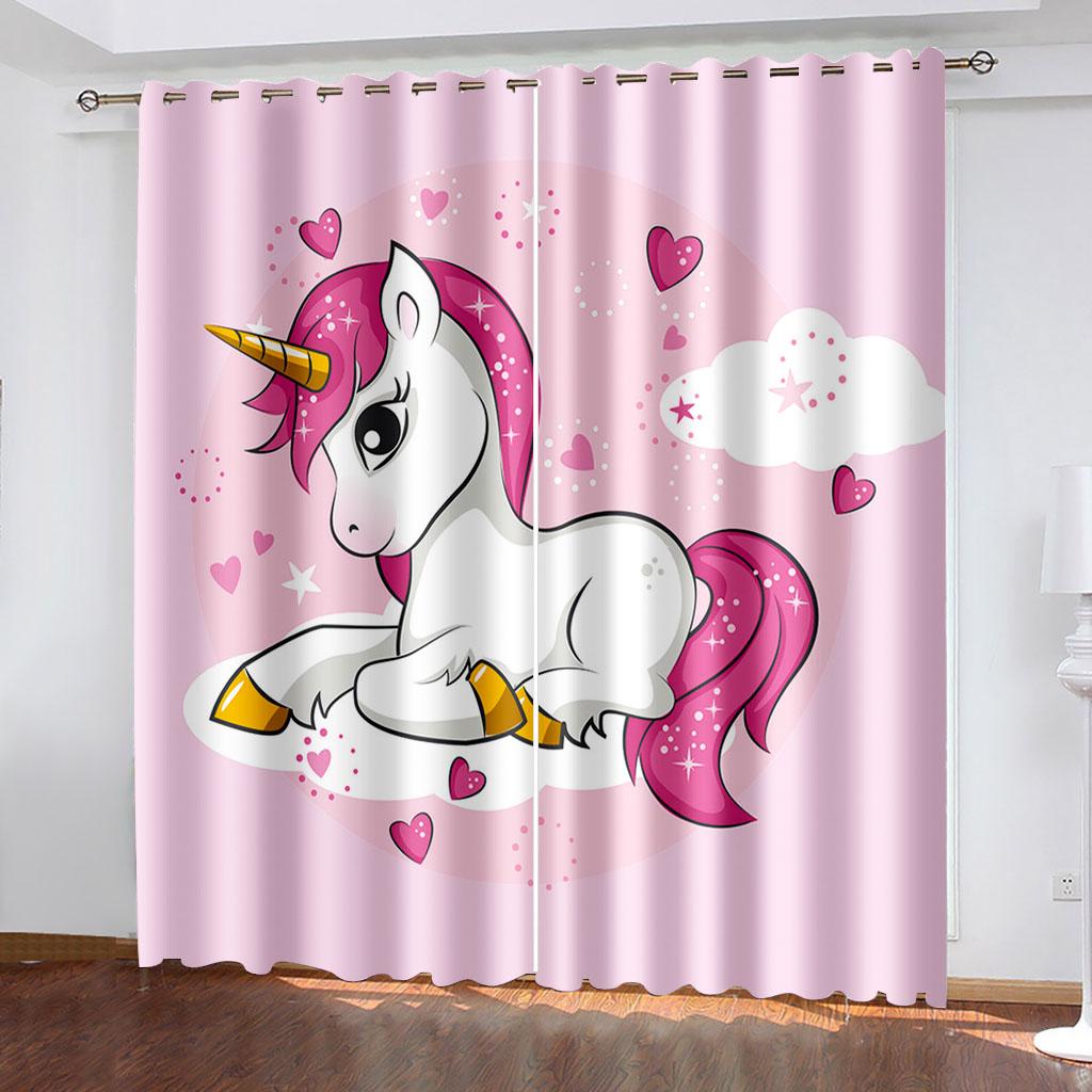 Rainbow Unicorn Colorful 3D Printing Window Curtains Blind for Kids Children Liiving Room Bederoom Kitchen Door Decor 2pieces