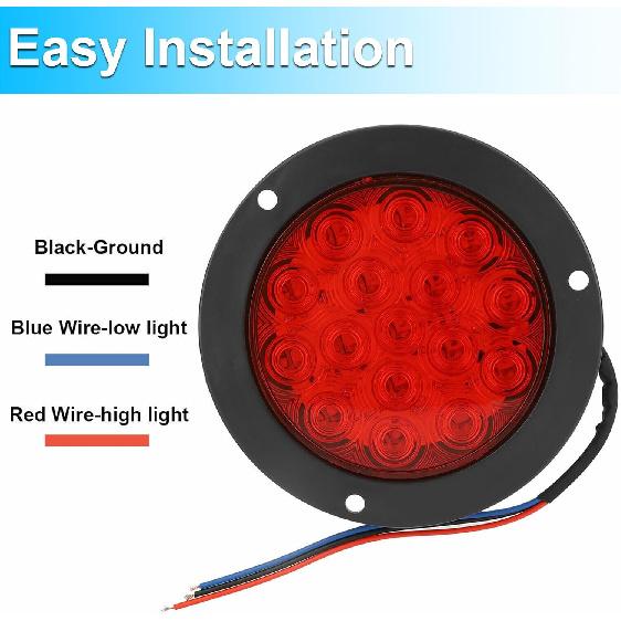 LIGBT 4 Inch Red Led Round Trailer Tail Lights 4" Led Trailer Stop Brake Turn Tail Lights 16 LED Waterproof Led Trailer Lights For Boat Truck RV