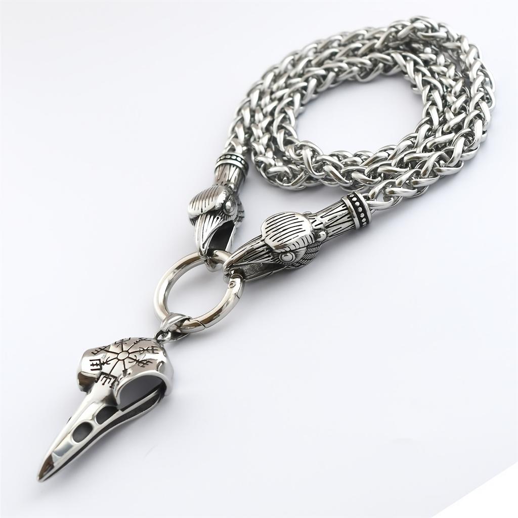 1 шт., ожерелье-цепочка с головой вороны викингов и дракона-подвеска с черепом из скандинавской мифологии и компасом викингов-мужские ювелирные изделия-амулеты