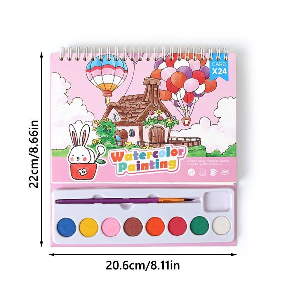 24 Pages Watercolor Painting Book with 8 Color Pigment Gouache Painting Set Tabletop Ornament