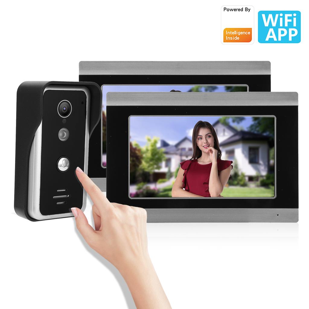 Проводной видеодомофон WIFI с 2-мя 7-дюймовыми мониторами и пультом дистанционного управления через приложение для TUYA
