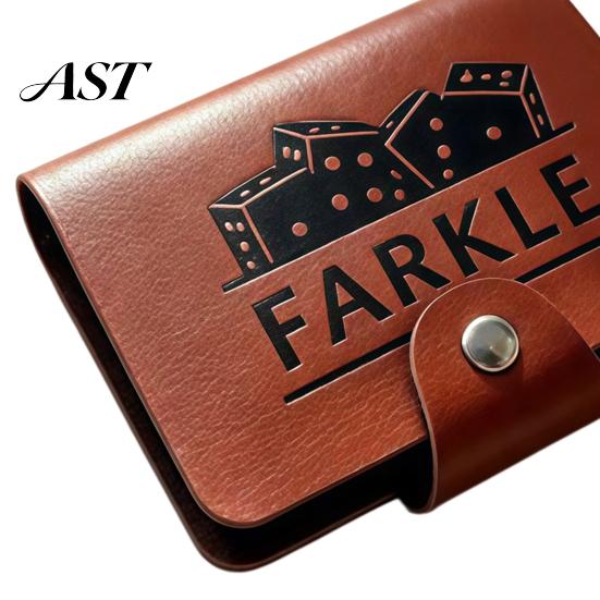 Easy to Learn Dice Games Farkle Board Game, with Faux Leather Case, 6 Dices, Wooden Game Case Scoreboard, Portable Tabletop for Travel Family