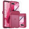 Чехол для Motorola Razr 2024/2025/2026, Защита шарнира, Встроенная защита экрана, Беспроводная зарядка, Ударопрочный, Прочный защитный чехол для телефона - Розово-красный