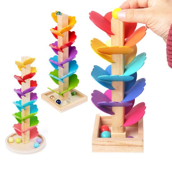 Marble Run Rainbow Sound Tree Детская мелкая моторика Деревянное дерево с круглыми/квадратными мячами для малышей Мальчики Девочки Обучающая музыкальная игрушка-дерево
