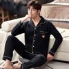 Cotton Men Pyjamas High-Grade and High-Quality 2PCS/Set Long-Sleeved Cardigan Homewear Black Striped Plaidsleepwear