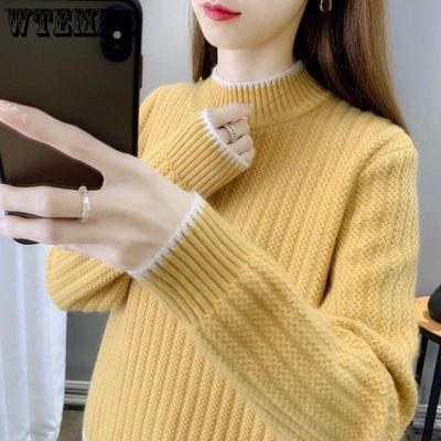 Свободный пуловер с полувысоким воротником, вязаный свитер для женщин, осенне-зимний свитер