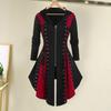 Women Cosplay Dress Gothic Color Matching Lace-up Strap Irregular Hem Hooded Long Sleeves Zipper Closure Festival Halloween Midi