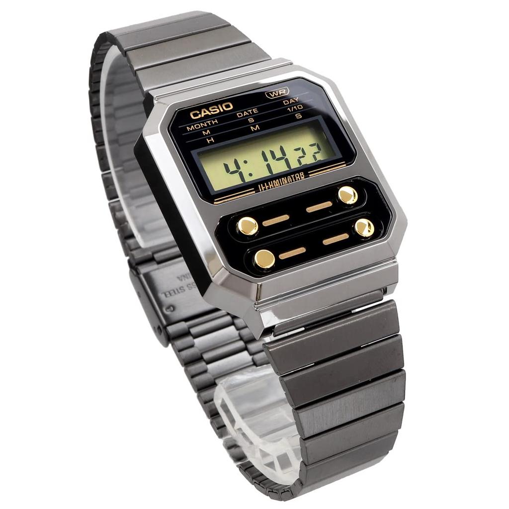 CASIO A100WEGG-1A2 retro design digital watch men's international model black x gold