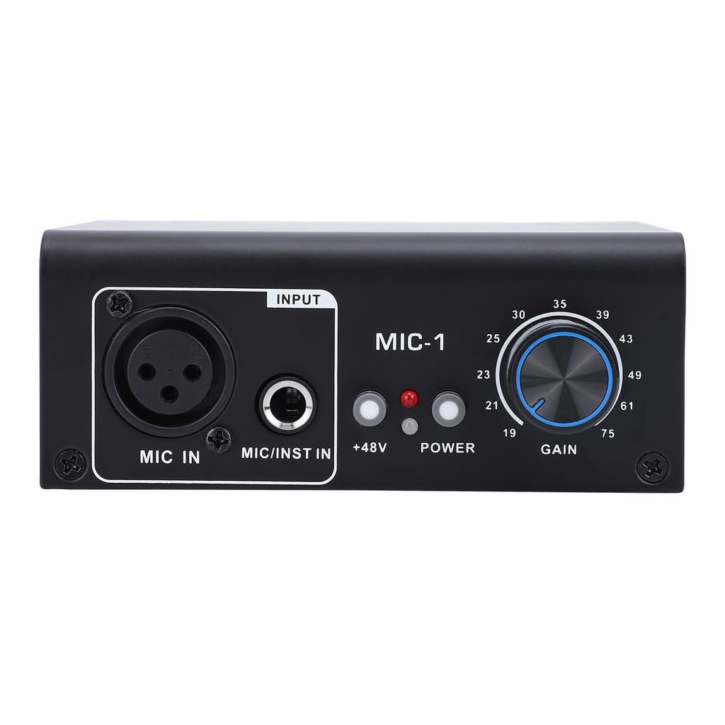 Microphone Preamplifier 1 Channel XLR Mic Preamp Adjustable Gain Balanced Phantom Power Low Noise Metal Shell