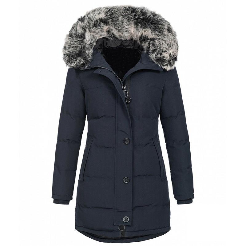 Women's Hooded Slim Fit Cotton Coat - European & American Style, Mid-Length, Solid Color, Warm Outerwear for Autumn & Winter