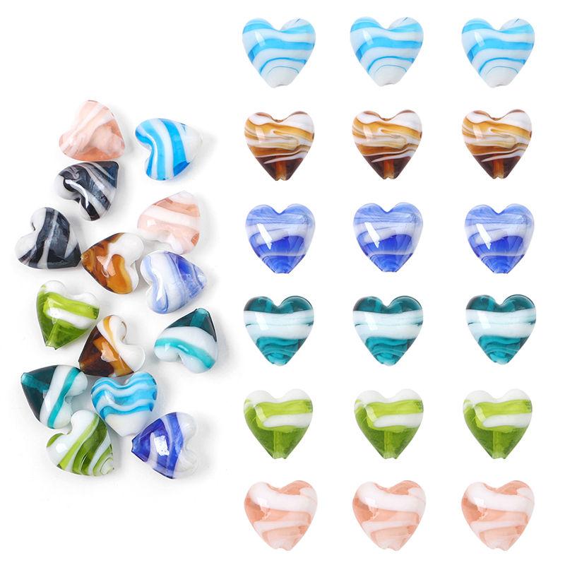 2 шт. глазурованные бусины в виде сердца любви стеклянные бусины-разделители ручная роспись в полоску Шарм для изготовления ювелирных изделий DIY браслет серьги подарки ремесленные аксессуары
