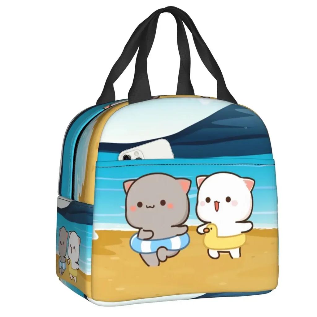 Mochi Cat Chef Peach Insulated Lunch Bag for Outdoor Picnic Peach And Goma Resuable Thermal Cooler Lunch Box Women Children