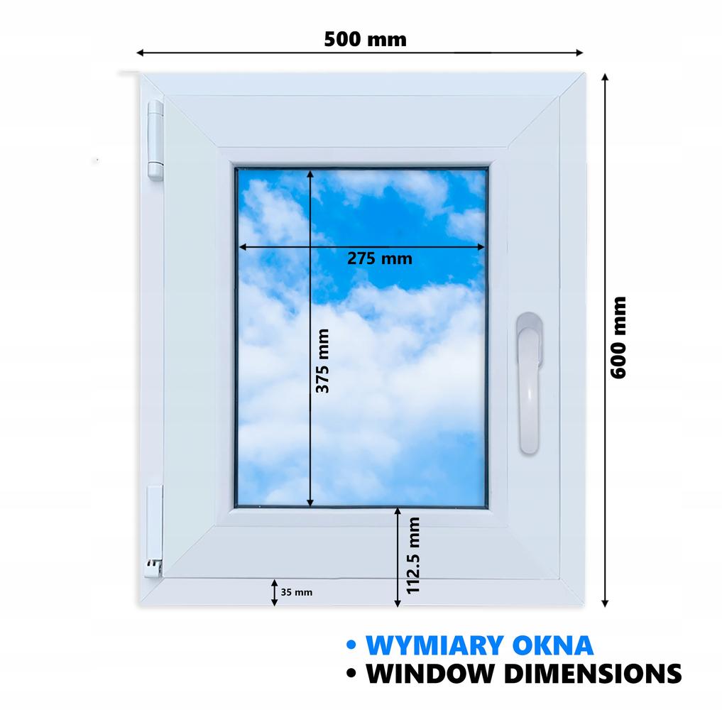 PVC window white 50x60 LEFT 500x600 mm tilt and turn, double-glazed