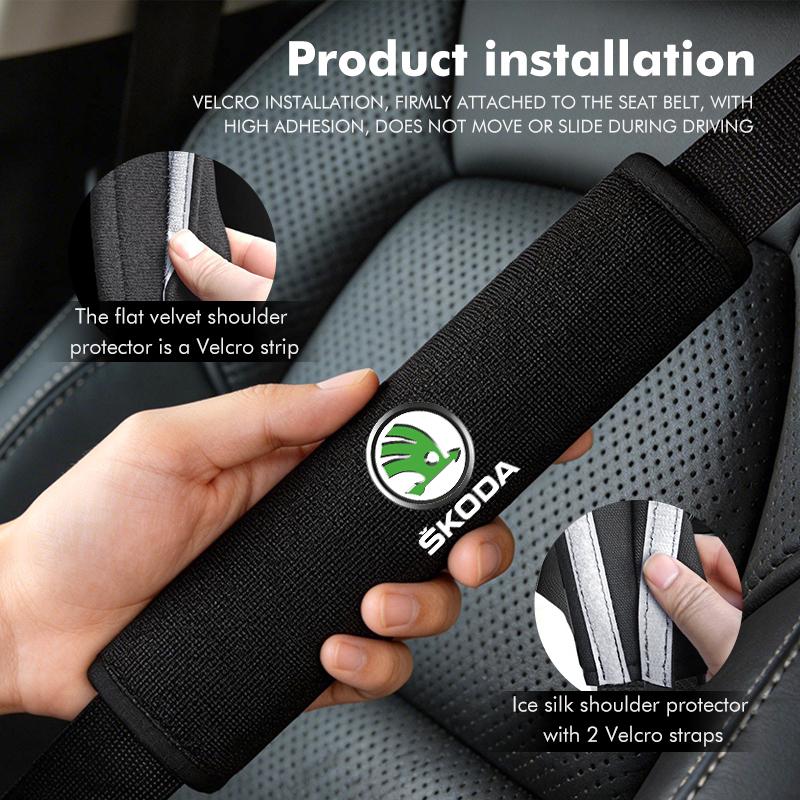 Car Interior Belt Cover Safety Belt Shoulder Protector Mats Auto Accessories For Skoda Kamiq MK3 Roomster Rapid Kodiaq Karoq CB4