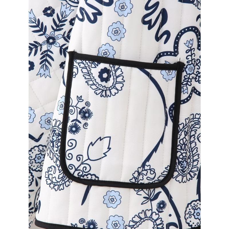 Осенне-зимняя женская хлопковая куртка с принтом, новая мода, круглый вырез, длинные рукава, теплое пальто, свободная легкая хлопковая верхняя одежда