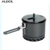 ALOCS Сверхлегкий горшок для кемпинга на открытом воздухе объемом 1,4 л - жесткий анодированный алюминий, 320 г, ветрозащитный/для одного человека (Складная ручка)