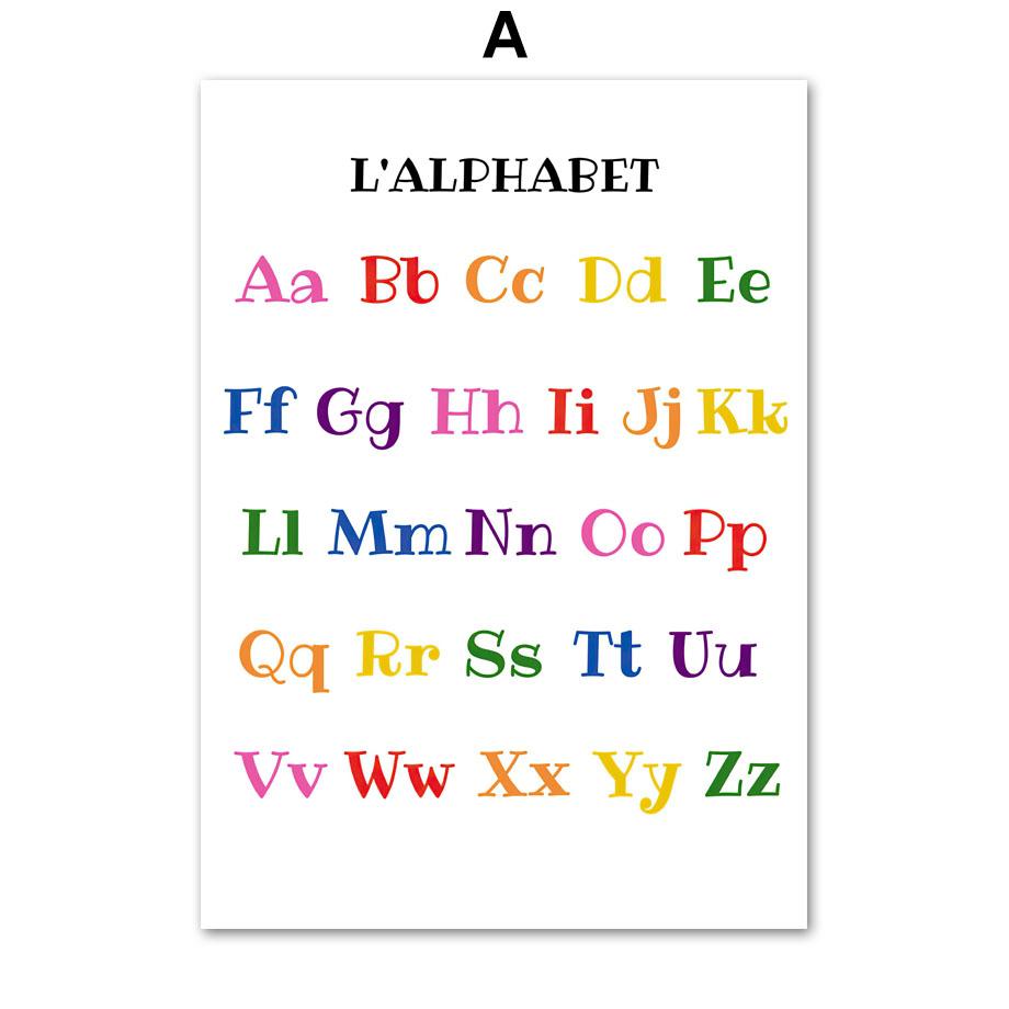 French Language Posters And Prints Educational Alphabet Nursery Wall Art Canvas Painting Wall Pictures Baby Kids Classroom Decor
